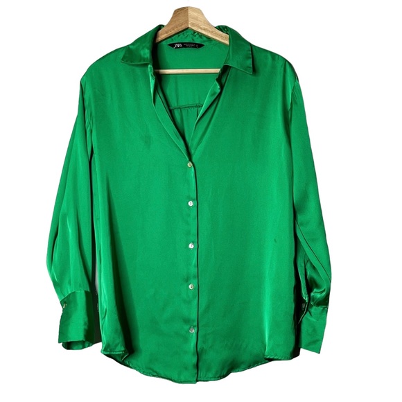Zara Satin Effect Long Sleeve Button Up Blouse - Picture 2 of 12